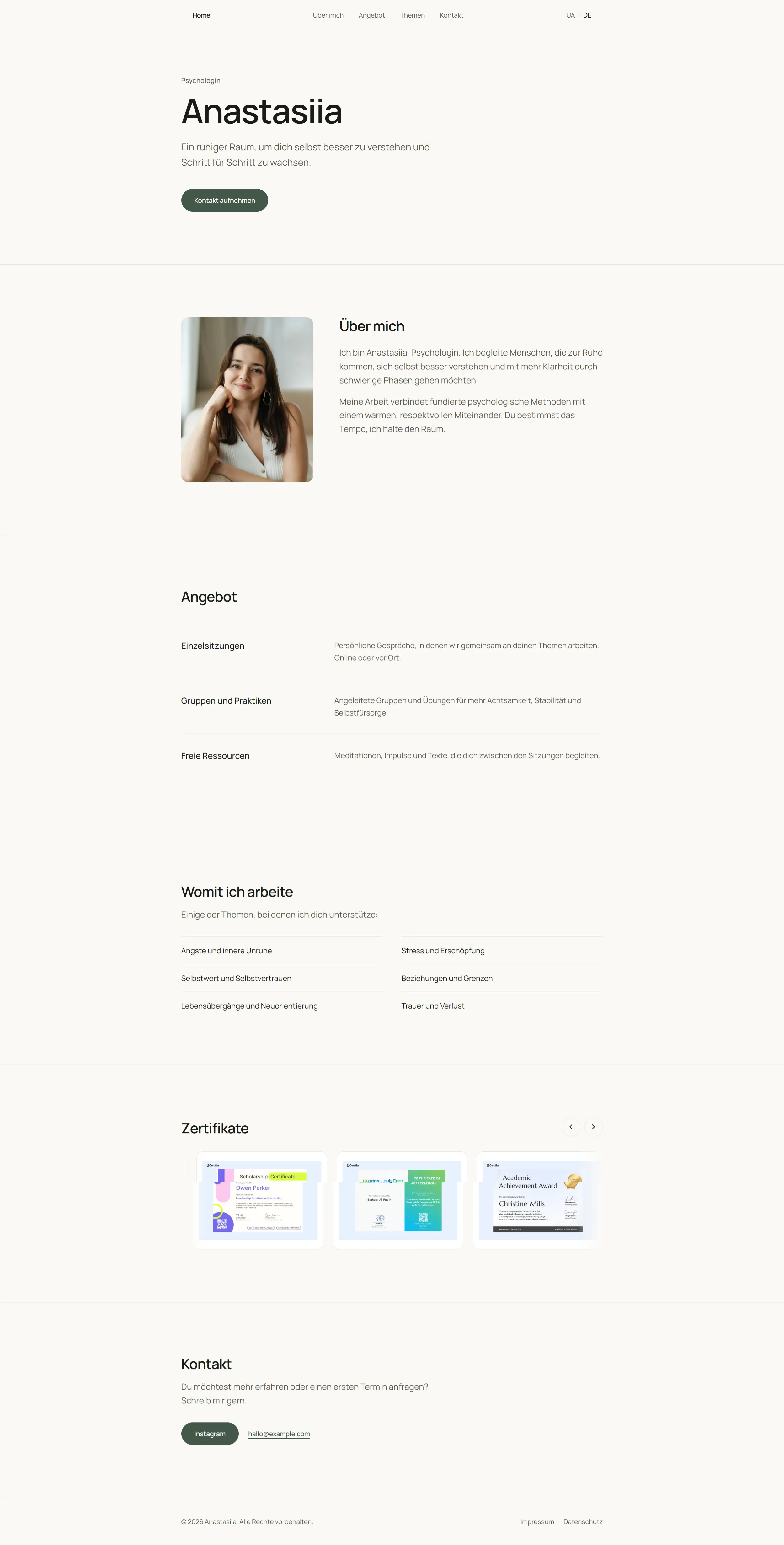 Anastasiia Vakulenko — Psychologist — Homepage