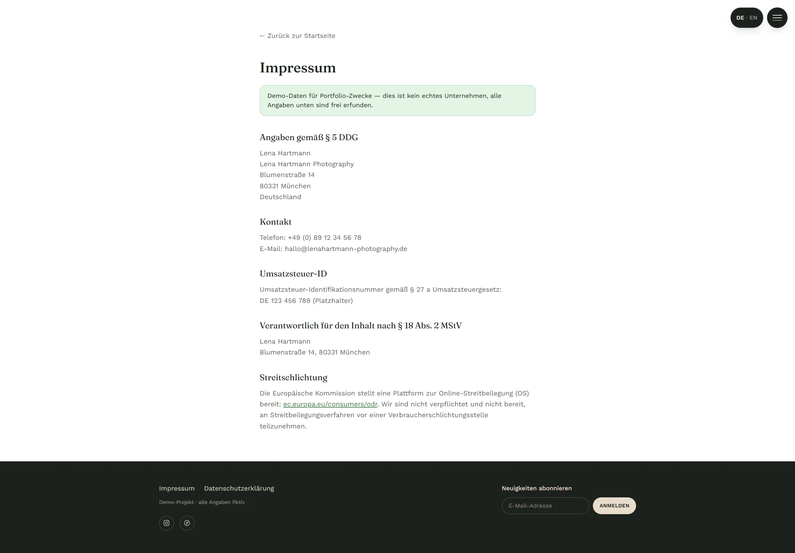 Lena Hartmann Photography — Legal notice