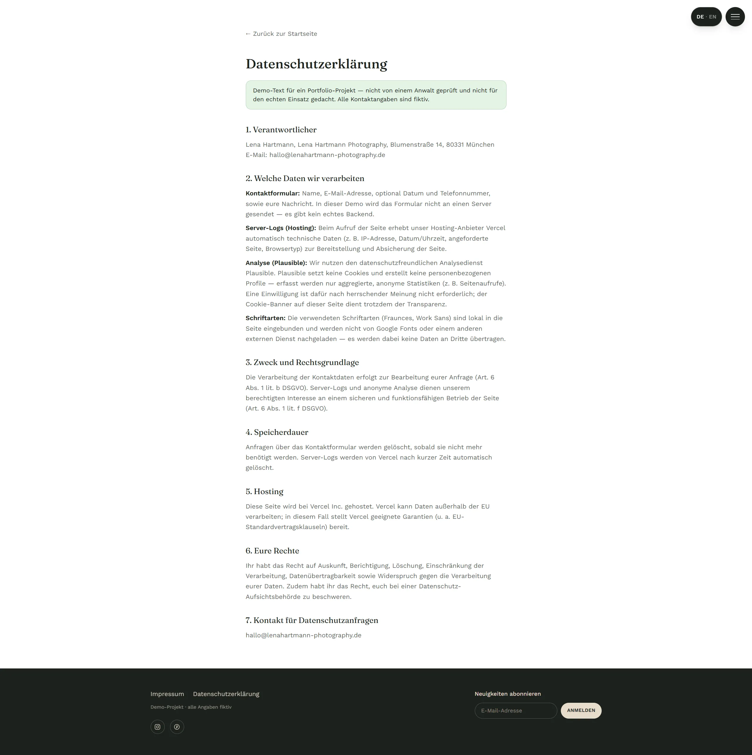 Lena Hartmann Photography — Privacy policy